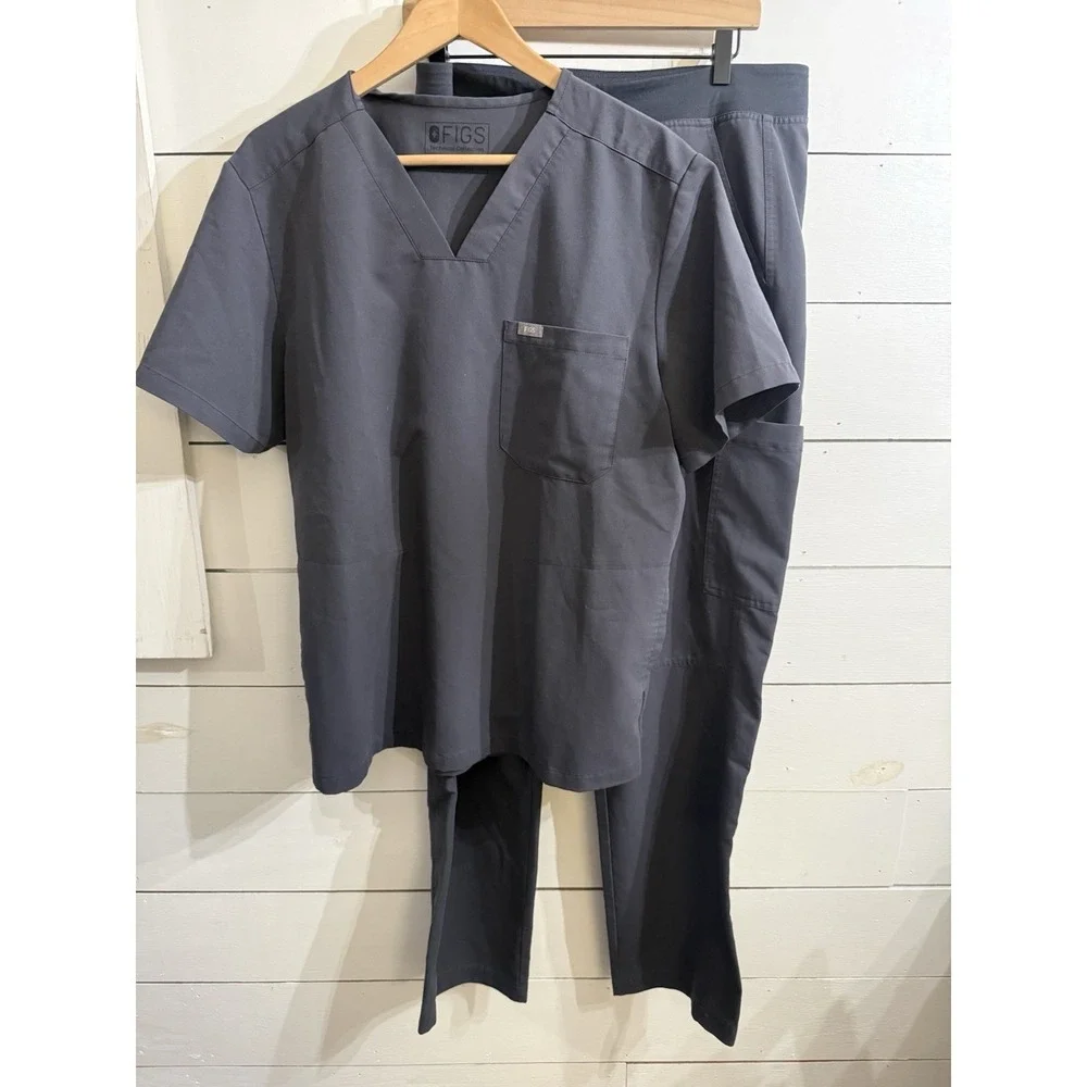 Figs Scrubs Dark GRAY 2 Piece Set: Men's Shirt Size Large & Pants Size XL